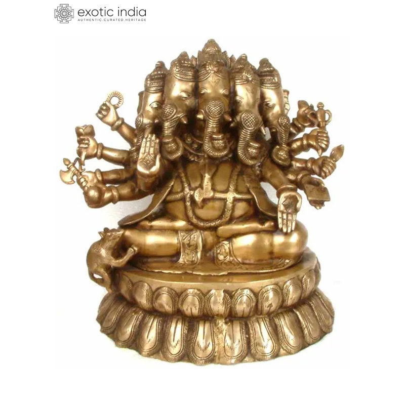 Brass Five-Headed Ganesha Statue, 17 in. H     Hindu Religious Figurine for Home Altar & Meditation Room