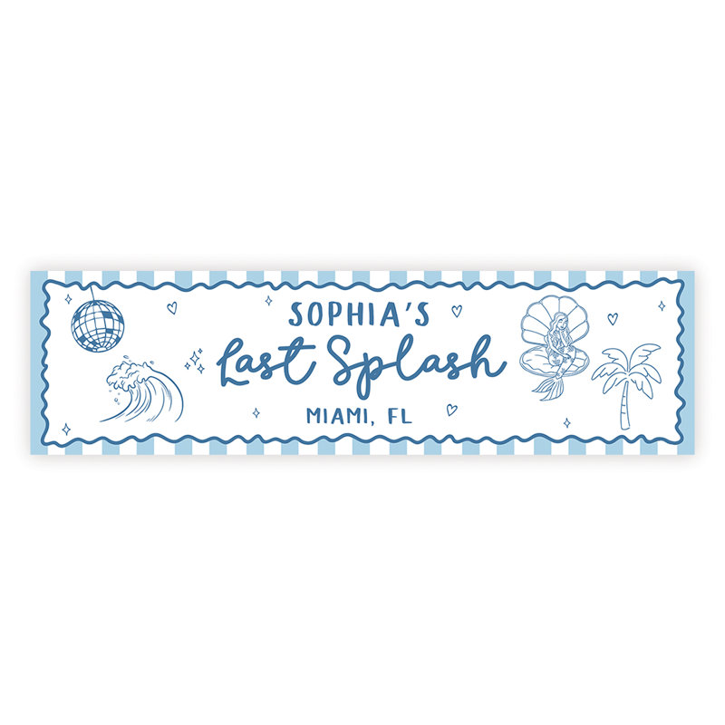Bannière personnalisée dernière éclaboussure Bachelorette, bord de mer sirène, bleu rayé, décor de fête, décor personnalisé