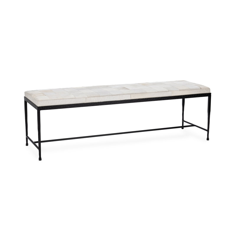 Achen Leather Hide Ottoman Bench, Ivory, 18.5" H x 60" W x 18" D