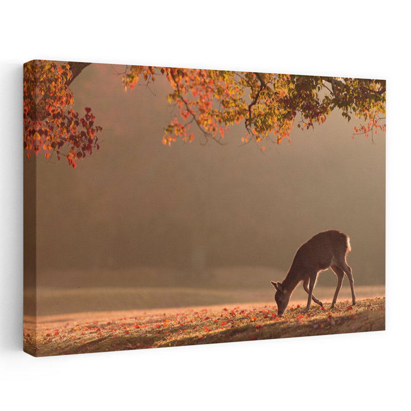 Deer In Autumn Peaceful Serene Tranquil Deer Autumn Forest Wall Art Print 1 Piece Wrapped Canvas Wall Art