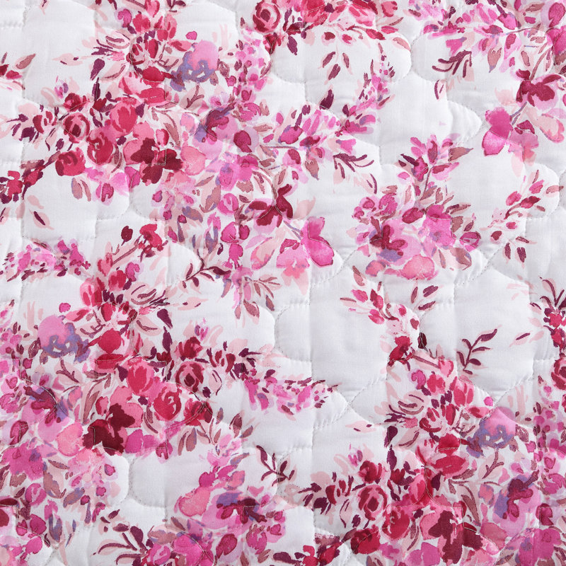 Floral Vineyard Pink Microfiber Full/Queen Reversible Quilt Set