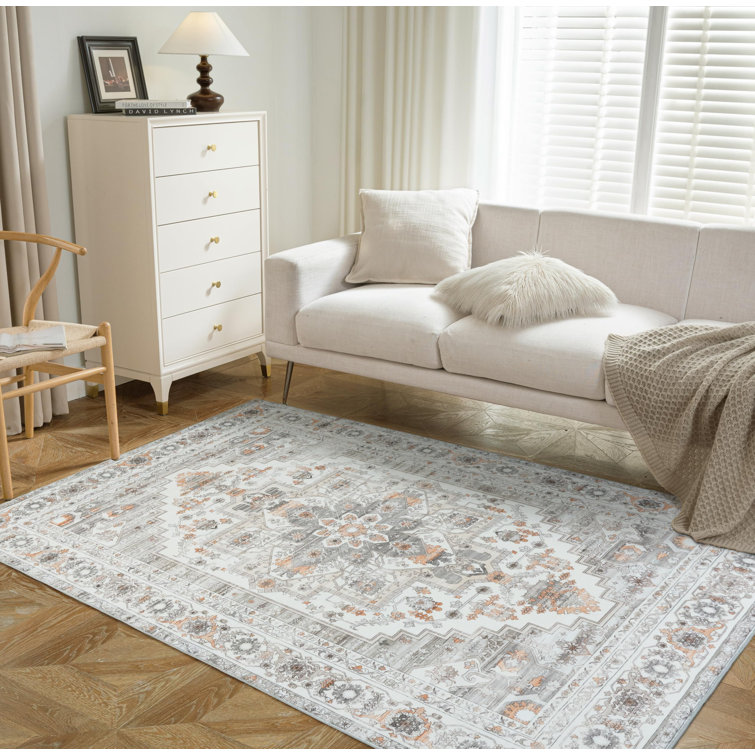 Machine Washable Area Rugs For Living Room Non-Slip Backing Foldable Boho Floral Carpet Rugs