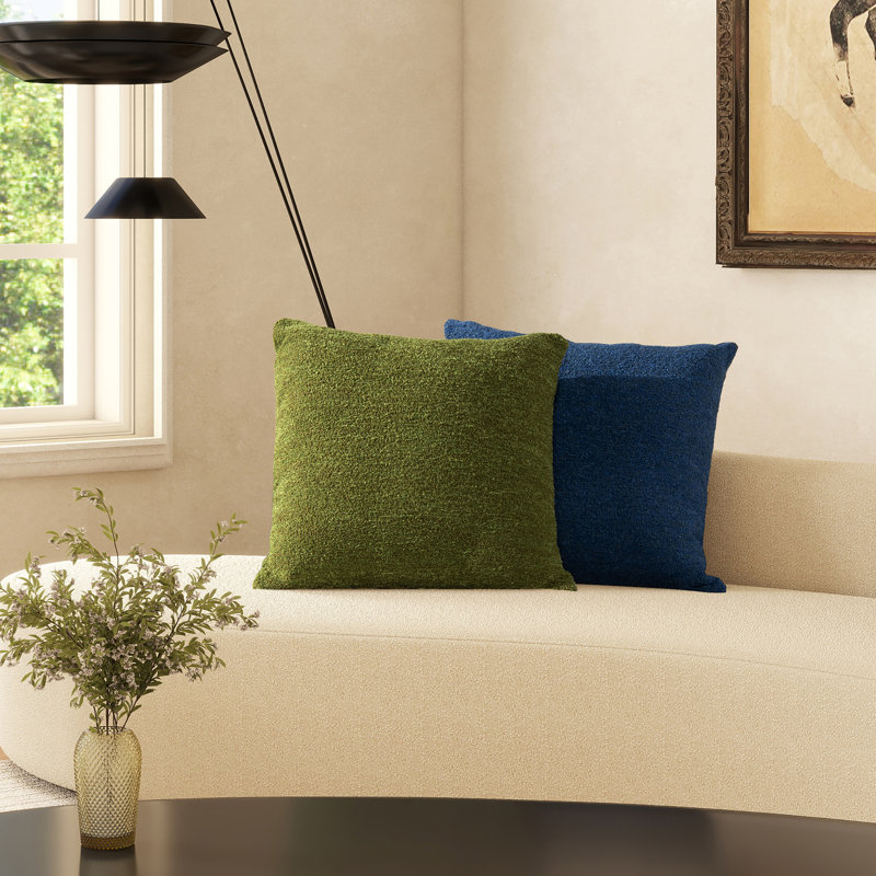 Astrid 20" Square Cerulean Blue Bouclé Accent Pillow