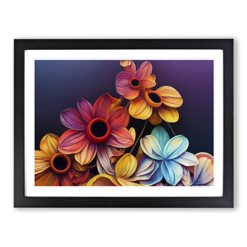 Stimulating Modern Flowers - Framed Print, Black, 46cm H x 64cm W x 2cm D