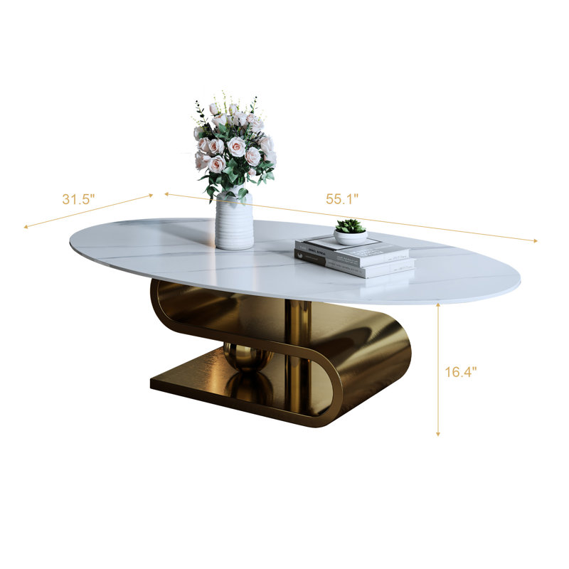 Table basse en faux marbre avec base en acier inoxydable Milliano, Or