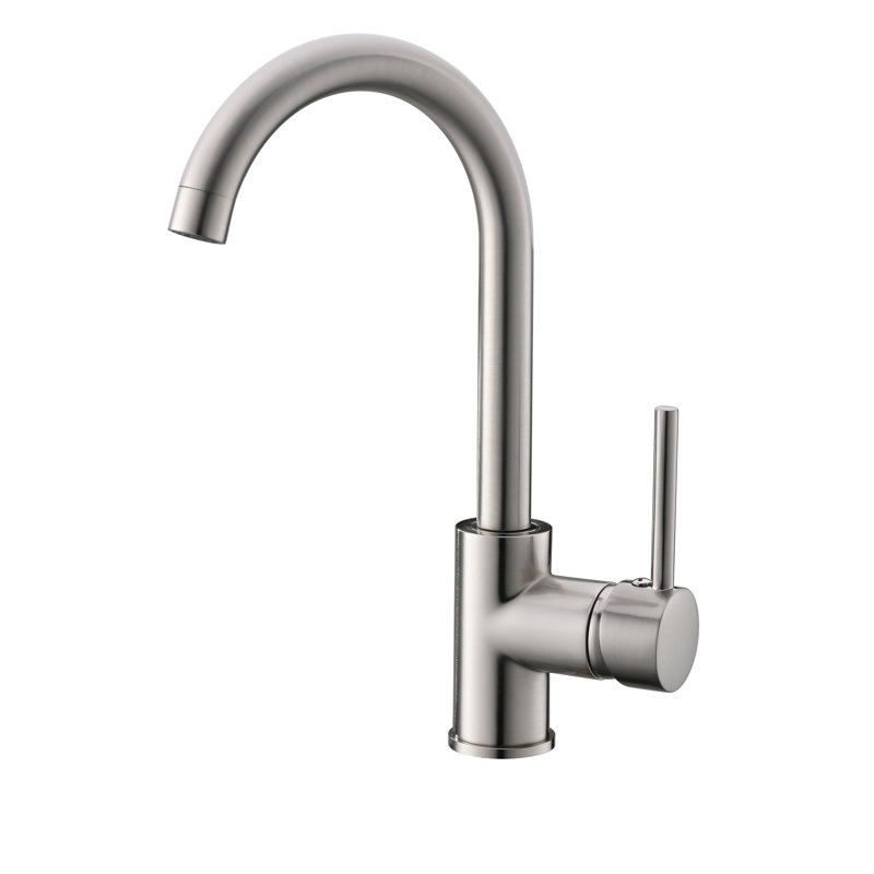 Robinet d'évier de cuisine commercial - acier inoxydable, poignée simple, nickel brossé, qualité de fabrication en acier durable, conception à trous