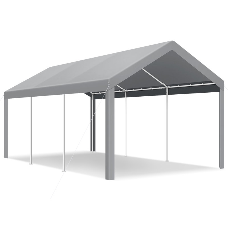Garage portatif robuste 10 pi x 20 pi, abri d'auto amélioré avec sacs de sable intégrés, Gris