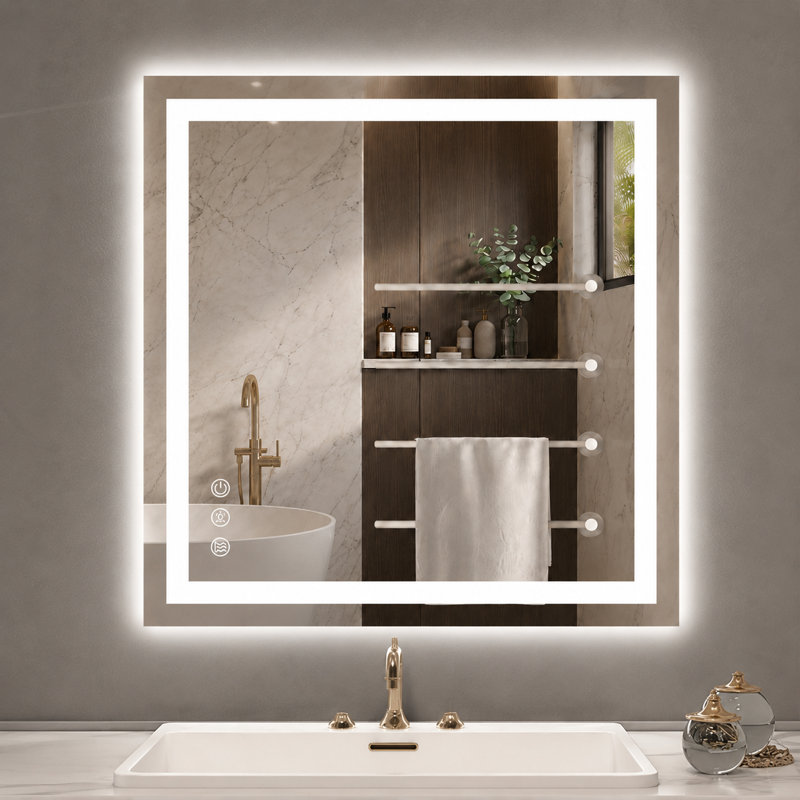 LED Bathroom Vanity Mirror with Anti-Fog, Dimmable Front and Backlit Lights, Tempered Glass, 30" x 30"