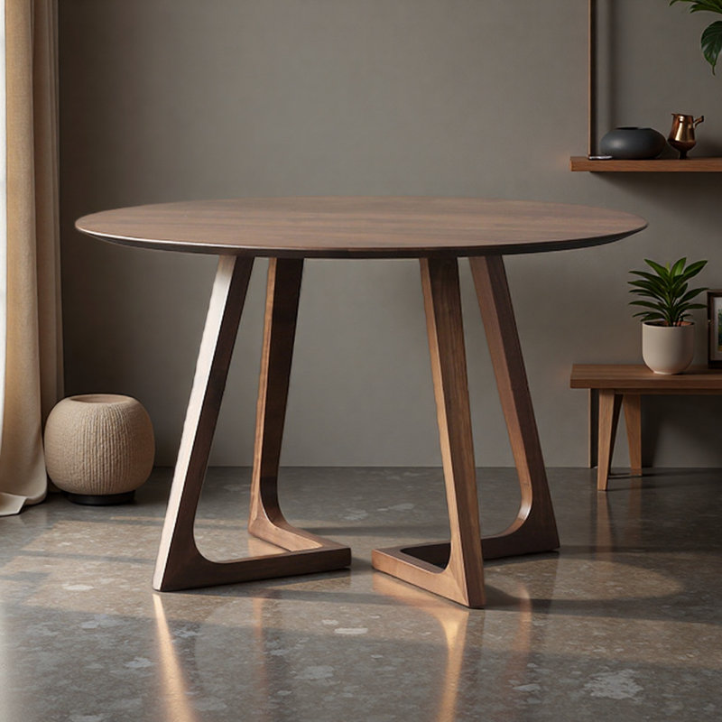 Table de salle à manger ronde en bois massif avec pieds en forme de V