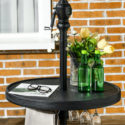 Plateau de table parasol de plage 23,5 po - Porte-verres à vin et porte-serviettes pliable noir pour le jardin, la piscine sur le pont, le jardin