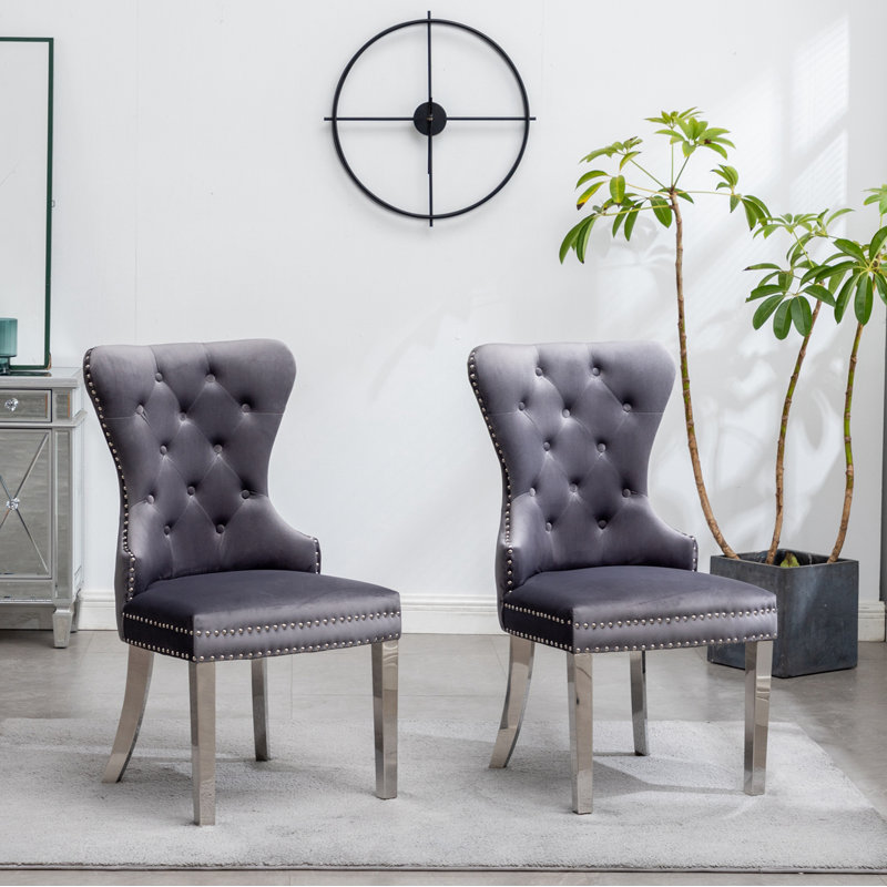 Kemarie Velvet Side Chair, Gray Velvet