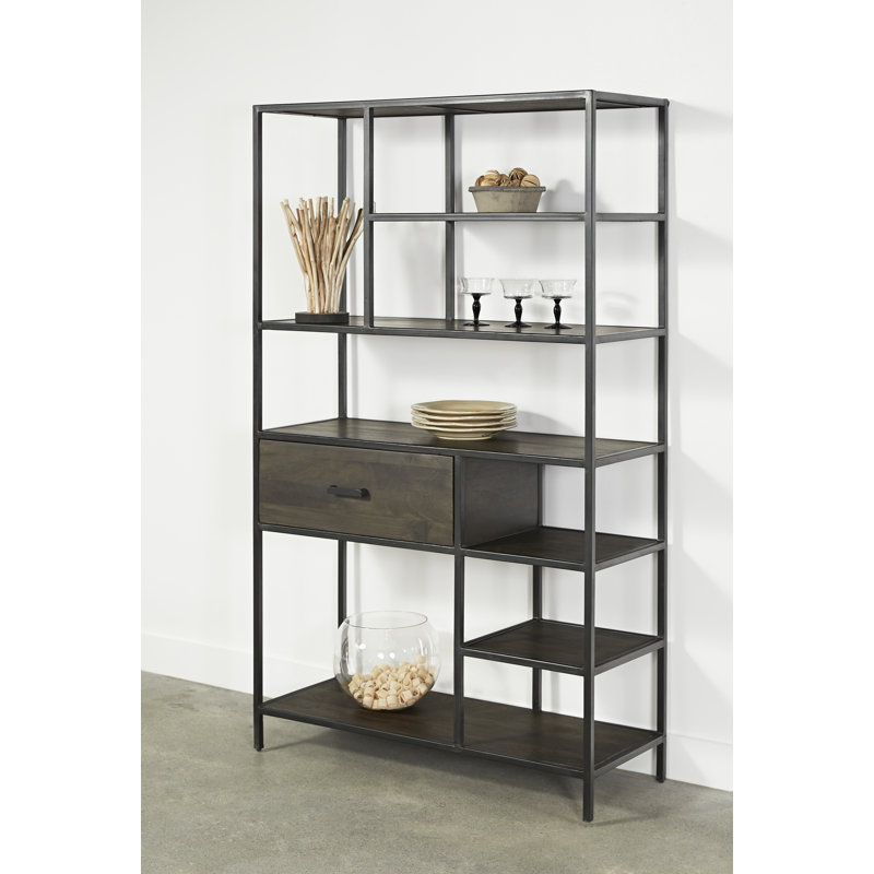  Black Etagere 70"H x 42"W Wood and Metal Storage Bookcase