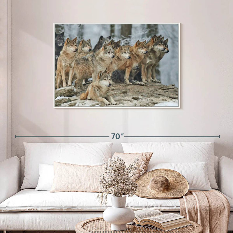 Wild Wolf Pack, 40" X 27", Floating Frame White
