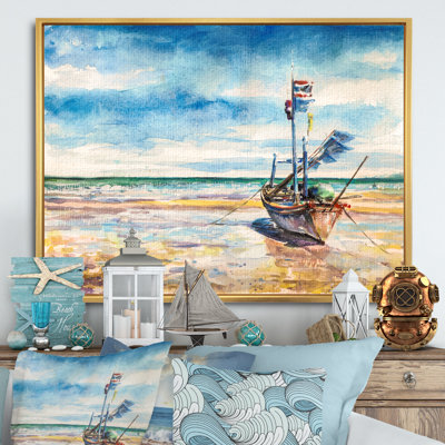 Bateau de pêche dans l'océan tropical - reproduction d'art sur toile