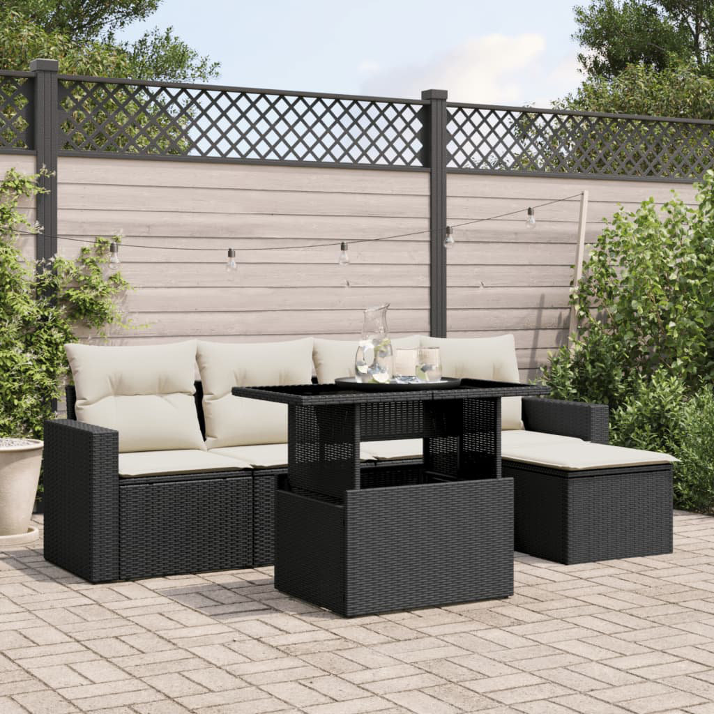 Vidaxl 6-Tlg. Garten-Sofagarnitur Mit Kissen Schwarz Polyrattan