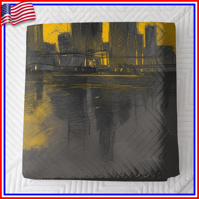 Urban Cityscape Sketch Quilted Bedspread All Sizes, Twin