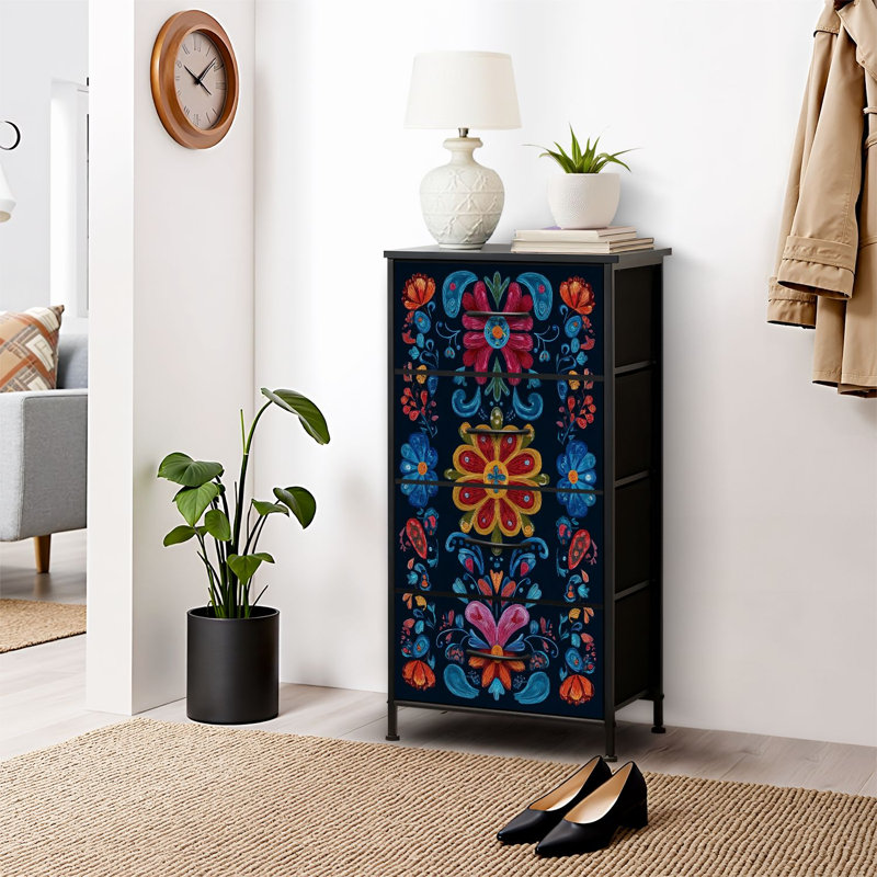 4 Drawer Dresser for Bedroom, Narrow Chest of Drawers, Wooden Top and Study Iron Frame 18"x37.5"-(WxH)