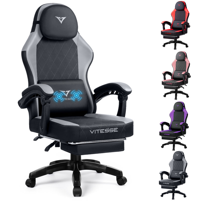 Adjustable Reclining Ergonomic Game Chair, Black/Gray