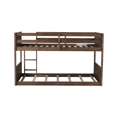 Lit superposé simple au-dessus d'un lit simple avec garde-corps et échelle de sécurité, cadre de lit superposé en bois massif pour garçons, profil bas pour enfants de style campagnard, sans sommier, antique et foncé et chêne