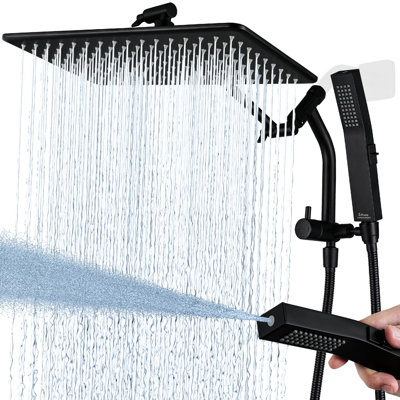 Pomme de douche à pluie 14 pouces, inverseur à 3 voies avec réglage de la pause, bras d'extension réglable