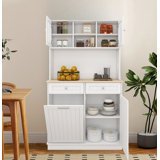 Tall  Storage Cabinet With 3 Adjustable Shelves, 2 Drawers And 1 Tilt Out Trash Cabinet