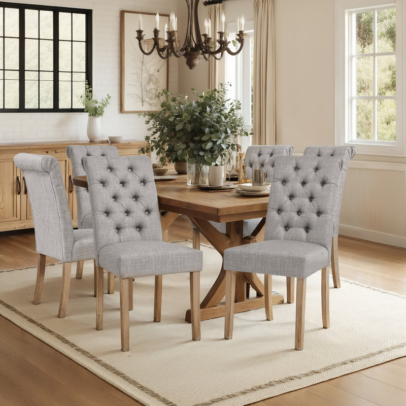Linen Upholstered Dining Parsons Chairs (Set Of 4), Gray, 4