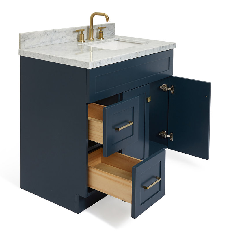 Hamlet 37'' Single Bathroom Vanity with Carrara Marble Top, Midnight Blue