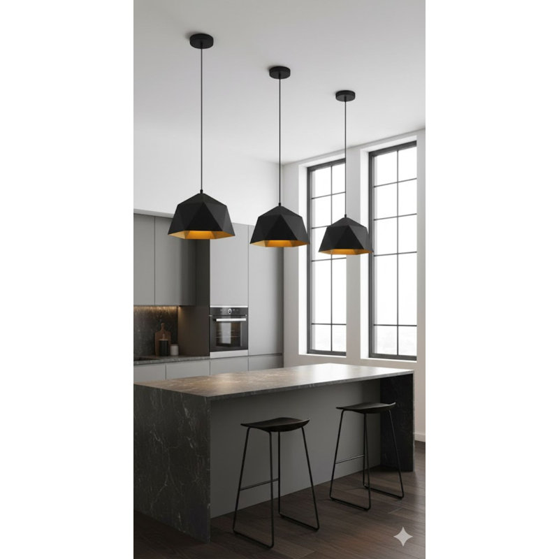 Avila 1 - Light Geometric Shade Pendant, 69" H x 10.2" W x 10.2" D, Black/Gold