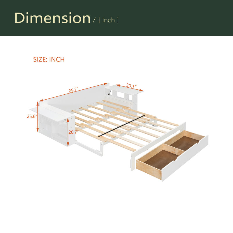Lit de jour avec bureau amovible, tiroirs de rangement et table d'appoint hydraulique, Lit double, Blanc