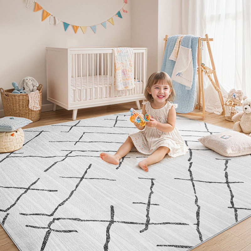 Modern Geometric Machine Washable Area Rug with Non-Slip Backing, Rectangle 9' x 12'