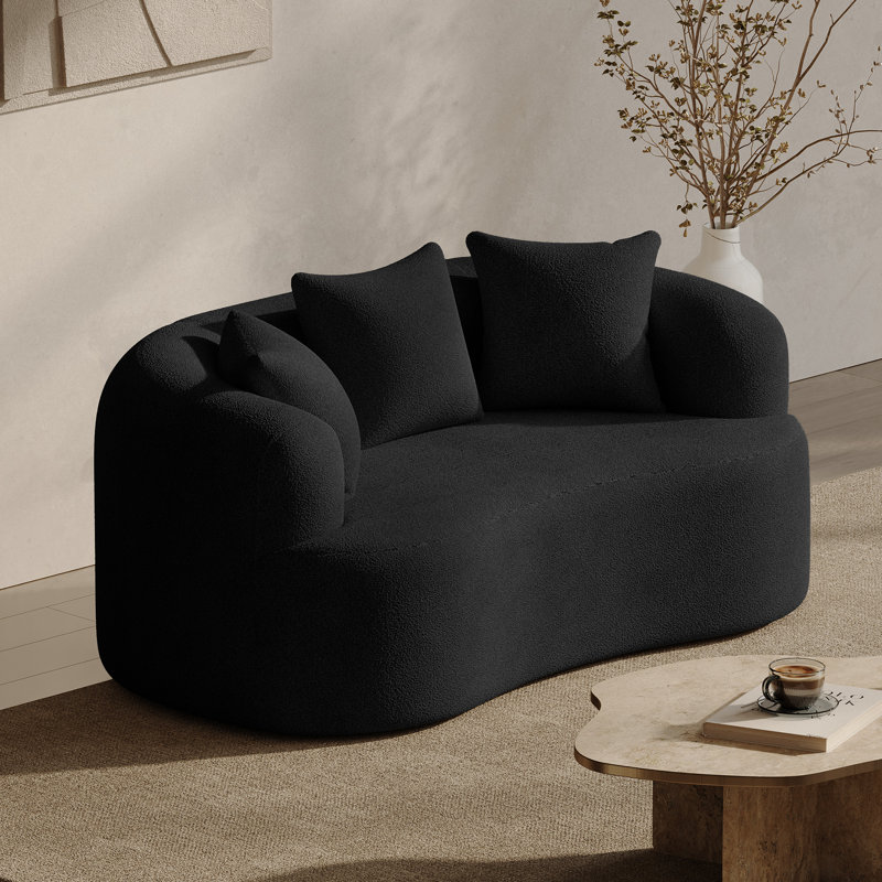 Canapé incurvé désossé en mousse à haute densité et sans assemblage requis, H 24,8 po x l 68,5 po x P 39,4 po, 2, Noir