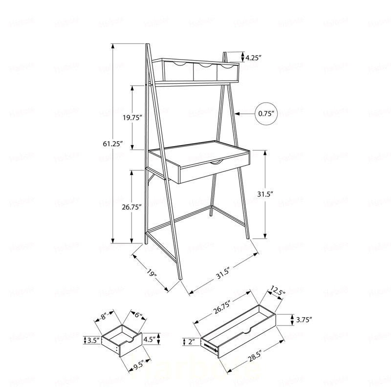 Bureau d'ordinateur, bureau à domicile, pour ordinateur portable, inclinable, tiroirs de rangement, 81 cm (32 po), plateau en stratifié gris, structure en métal noir