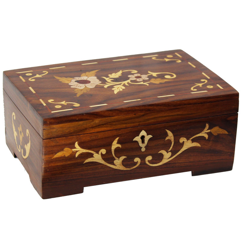 Coffret décoratif en bois de bois de rose fabriqué à la main avec clé Abramson