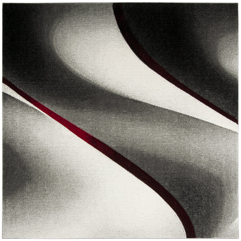 Tapis gris / rouge à motif abstrait Vilica, Carré 5 pi 3 po