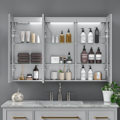 Armoires à pharmacie spacieuses à DEL avec miroir anti-buée, style moderne pour la salle de bain
