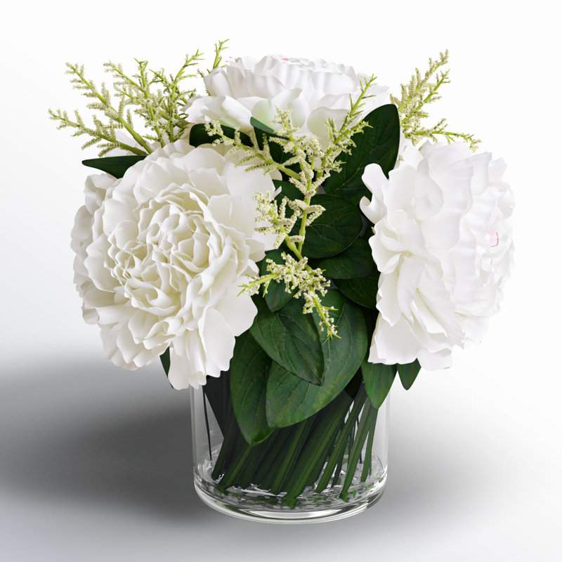 Ferdinand Peony Floral Arrangements in Vase, White/Green
