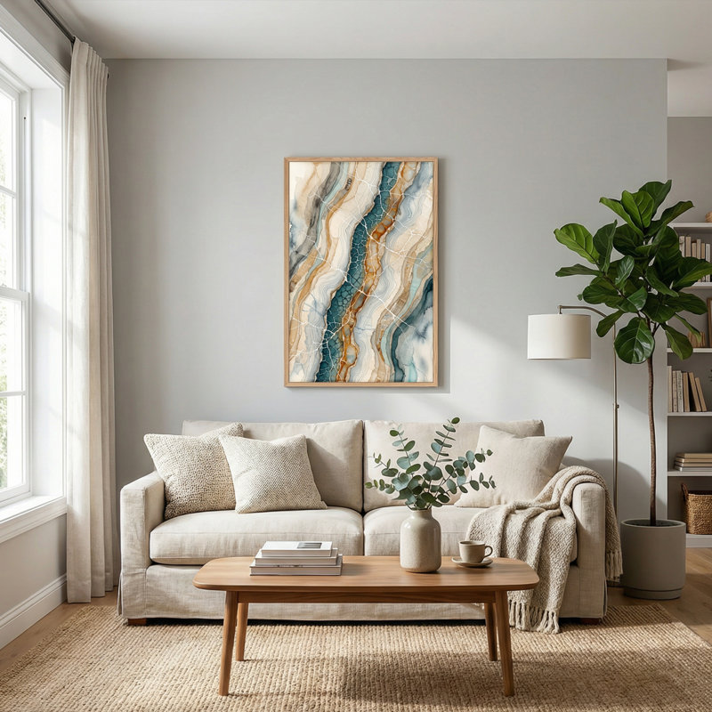 Ensemble de 1 tableau sur toile à motif de marbre, H 24 po x l 18 po, Naturel