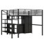 Lit mezzanine en métal avec ensemble de table et garde-robe, double, noir