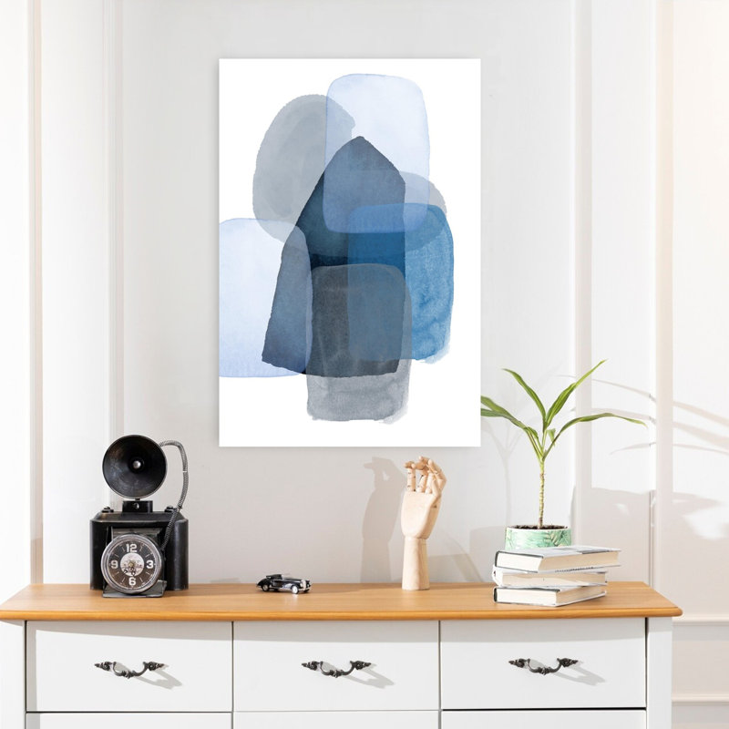 Blue Shadow 1 Abstract Contemporary Wall Art by Sally Ann Moss - Wrapped Canvas Print, 60.96 cm H x 40.64 cm W