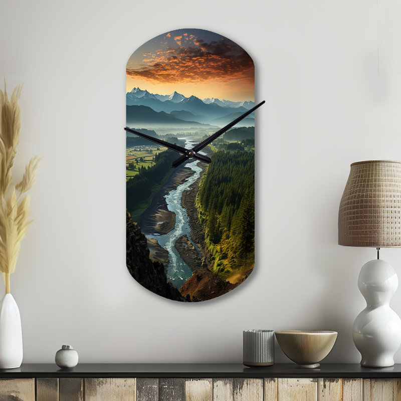 Horloge murale cylindrique jaune Oregon River Landscape III - Oregon, Petit