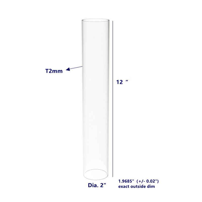 Diamètre du tube 2 en acrylique transparent (nominale) (1,9685 po Dim. Exact) x 12 po Longue extrémité ouverte
