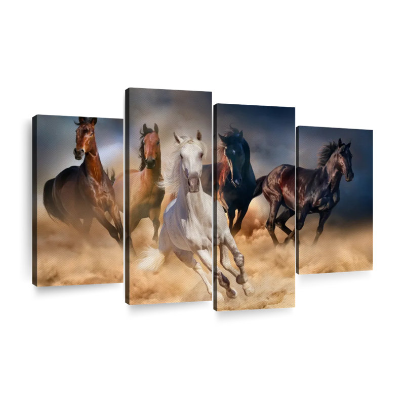 Courir ensemble de chevaux sur toile 4 pièces, H 54 po x l 84 po x P 1,25 po