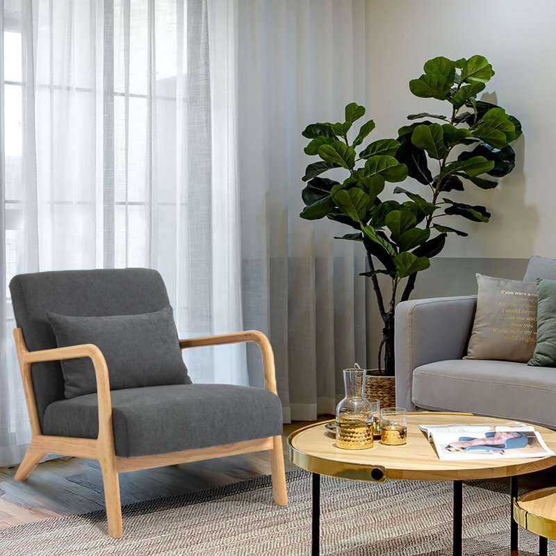 Chaise rembourrée en velours, Gris, Bois