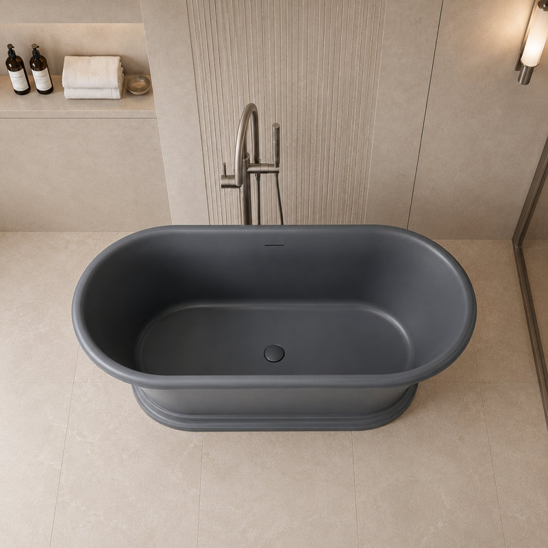 Baignoire de trempage autoportante ovale 61 po avec base en piédestal, Matte Grey