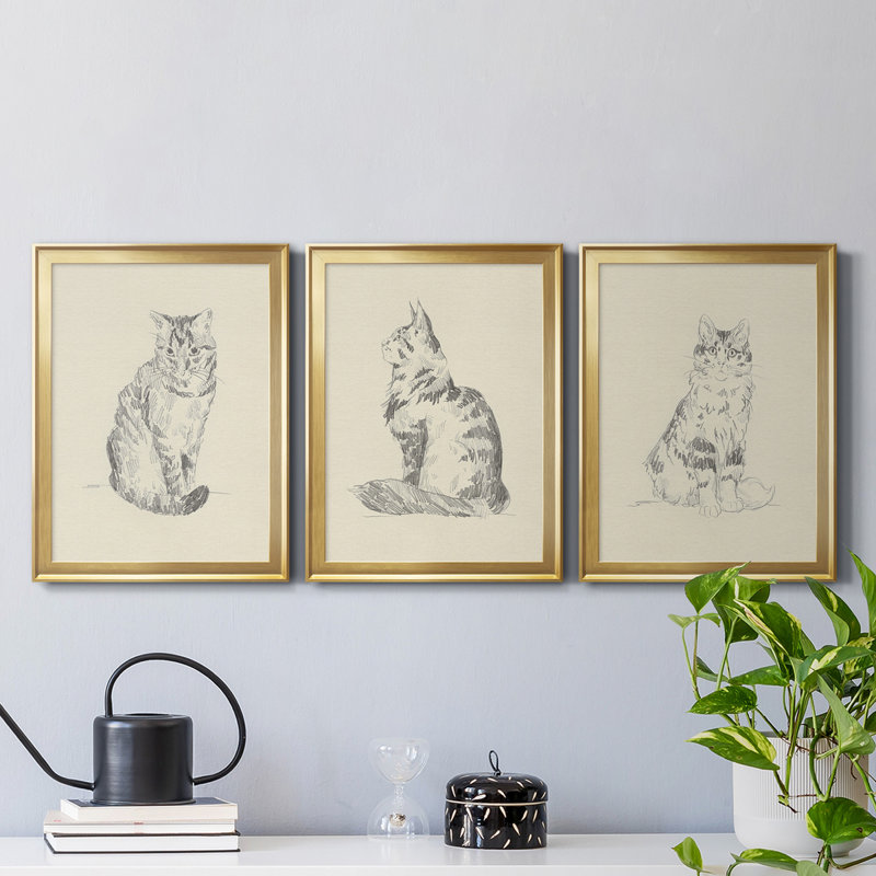 «House Cat I», reproduction encadrée de qualité supérieure - prête à être accrochée, Or, H 36,5 po x l 79,5 po x P 1 po