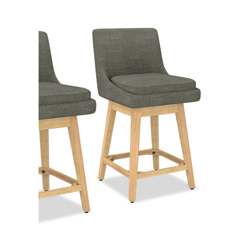 Malakeh Swivel Upholstered With Solid Wood Frame, Blue, 2, Counter Stool (26.7" Seat Height)