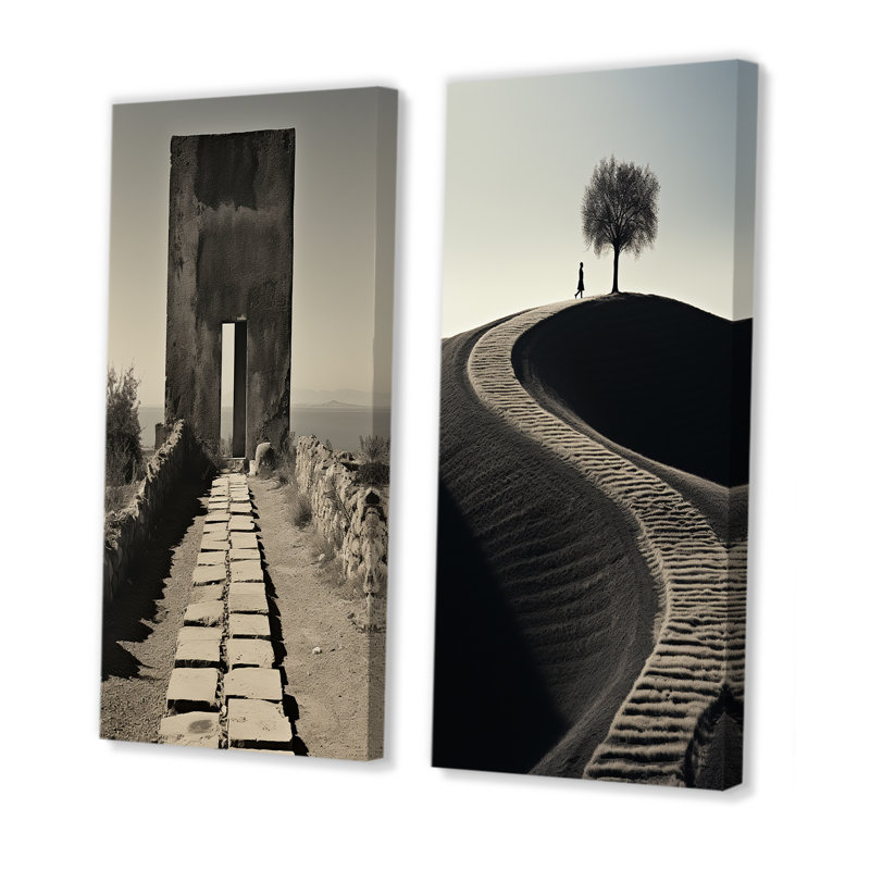 «Black and White Minimal Horizon Photo», ensemble d'art mural abstrait sur toile, Toile tendue, H 28 po x l 25 po