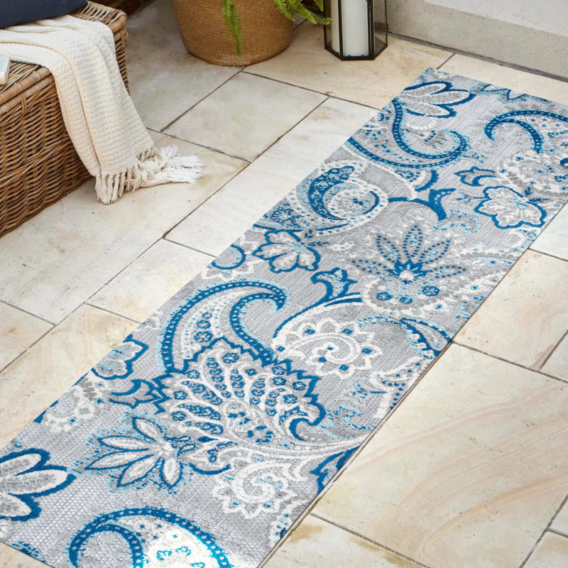 Tapis intérieur / extérieur gris clair / bleu Asgard, Tapis de couloir 2 pi 3 po x 10 pi