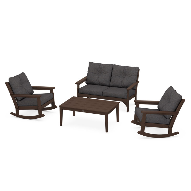 Vineyard 4-Piece Deep Seating Rocking Chair Set, Ash Charcoal, Mahogany