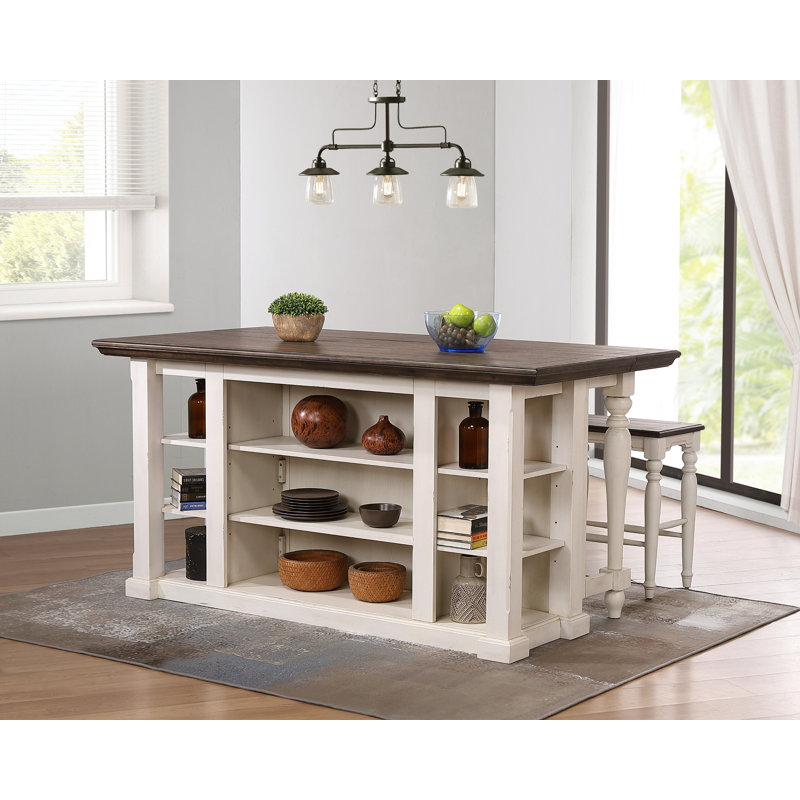 Sunset Trading French Chic  7138 DROP LEAF ISLAND TABLE/ Two 24" Backless Kitchen Counter Stools